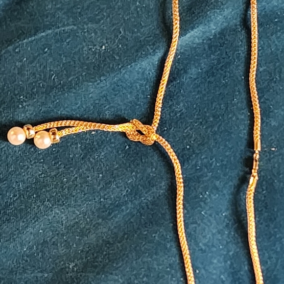 Michael Anthony 14K Yellow Gold Mesh Pearl Lariat Necklace - Picture 3 of 6